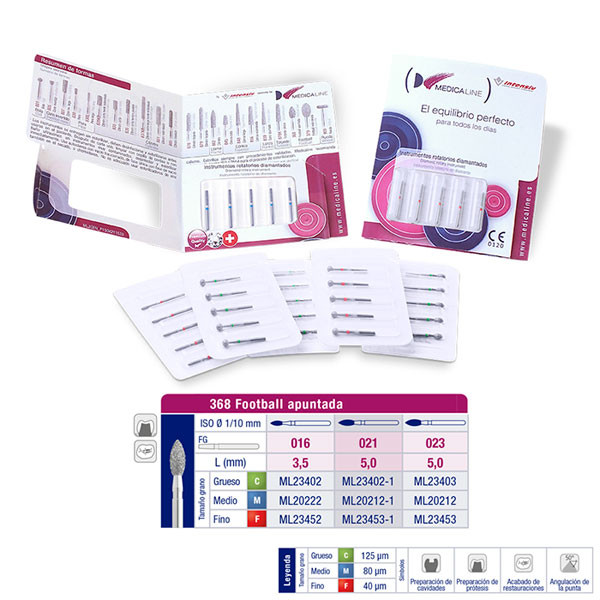 FRESA FG DIAMANTE FIG 257 - 368 – Fresa football pontiaguda grão grosso MEDICALINE 5u