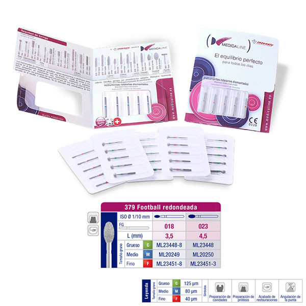 FRESA FG DIAMANTE FIG 277 - 379 – Fresa football arredondada grão fino MEDICALINE 5u