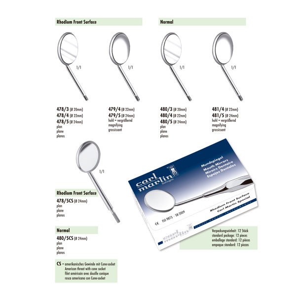 478/5 ESPEJO RHODIUM – Espelho dentário plano 24mm (12 unid)