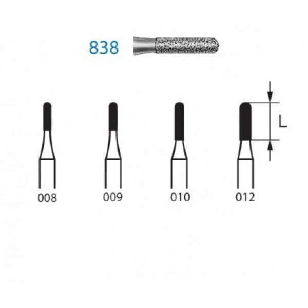 KOMET FG 838 – Fraise diamantée cylindrique bout rond, grain moyen, 5 uds.