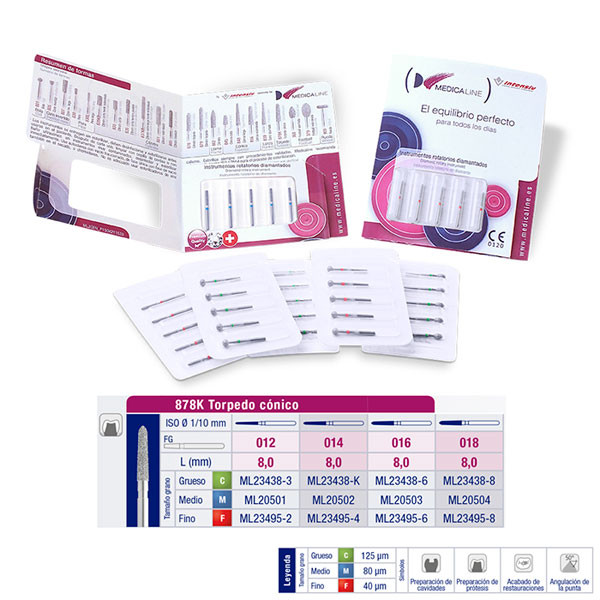 FRESA FG DIAMANTE FIG 298 - 878K – Fresa torpedo cónico grano grueso MEDICALINE 5u