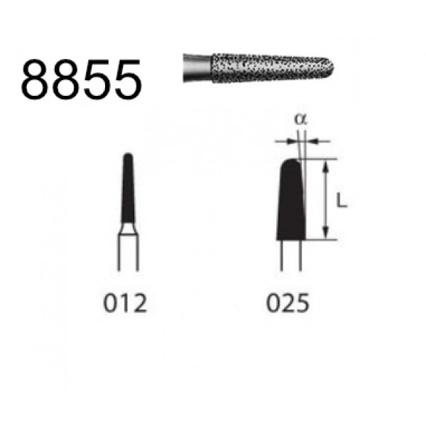 KOMET FG 8855 – Fresa diamante cónica corta, bisel redondo, grano fino