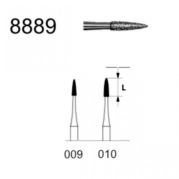FRESA KOMET FG 8889 – Fresa diamante chama, grão fino, 5un