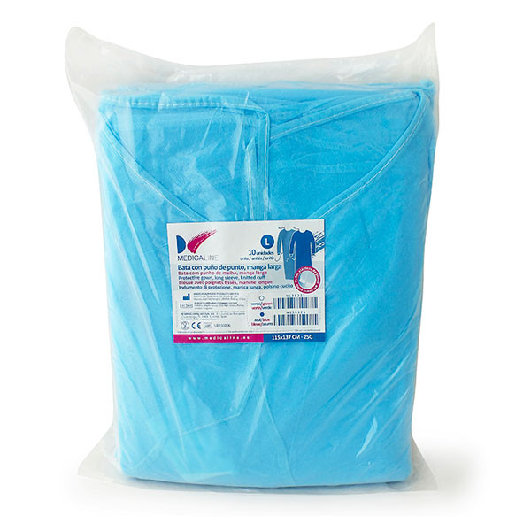 Bata azul L 120X140cm 30gr – Camice monouso con polsini elastici MEDICALINE