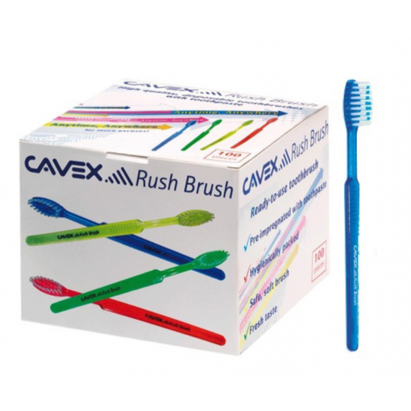 CAVEX RUSH BRUSH – Eldobható fogkefék fogkrémmel, 100 db