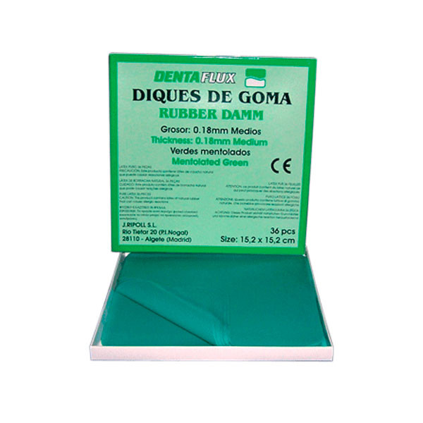 DIQUE GOMA VERDE MENTOL. – Diga di gomma mentolata 0.18mm DENTAFLUX 36pz.