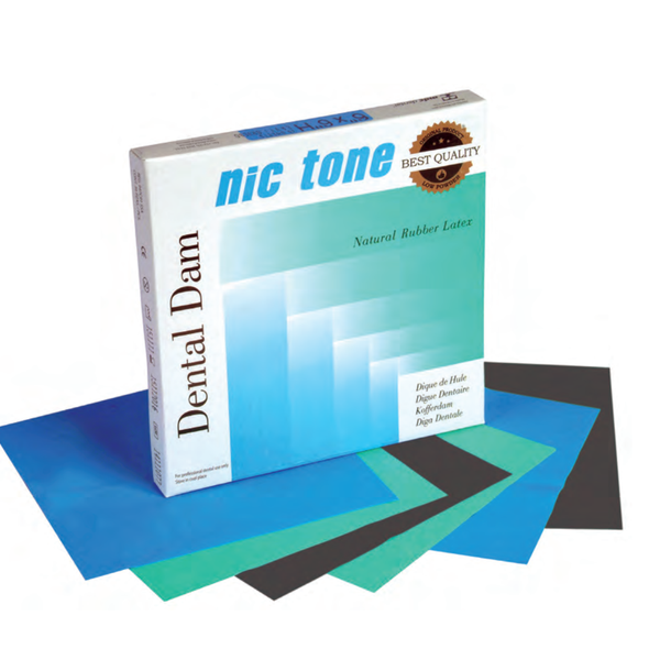 NIC-TONE Diques medios azules – Digues dentaires en latex pour isolation absolue 15x15cm 36 unités