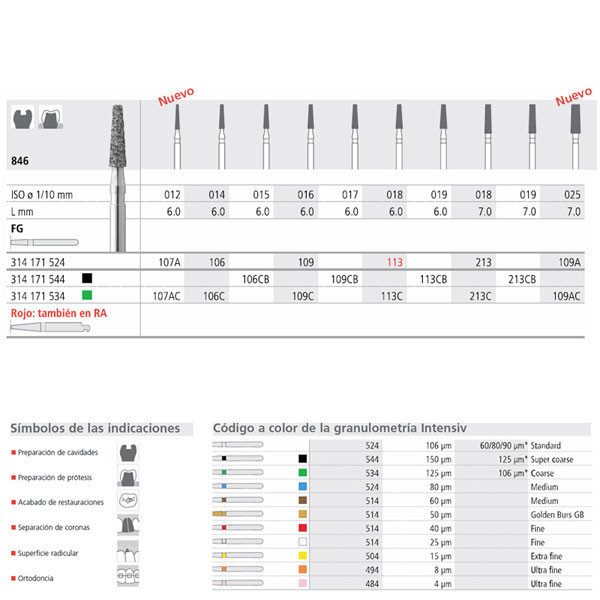 FG 106/6 846-014 – Fresa diamante grano medio, INTENSIV, 6 uds.