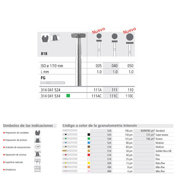FG 111/6 C 818-040 – INTENSIV durva gyémánt fúró turbinához 6 db