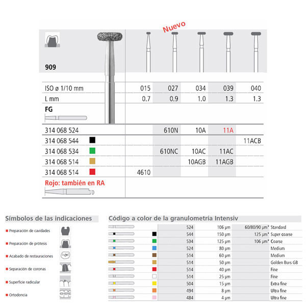 INTENSIV FG 11A/6 909-039 – Fresa diamante grana media 6pz