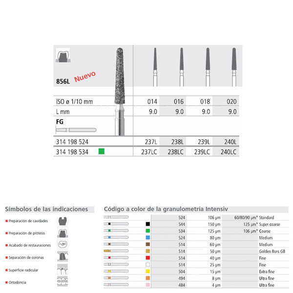 INTENSIV FG 237L/6 C 856L-014 – Frese diamantate grana grossa, 6 pz.