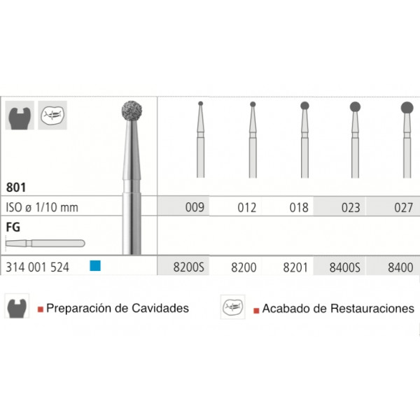 INTENSIV 801 FG – Fresa de diamante bola grano medio 6 uds