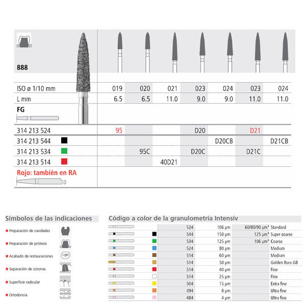 FG D21/6 C 888-023 INTENSIV – Fresa diamante grano grueso, 6 ud