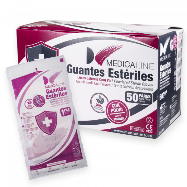 GUANTES ESTERILES LATEX CON POLVO Nº7 – Medicaline, 50 pár