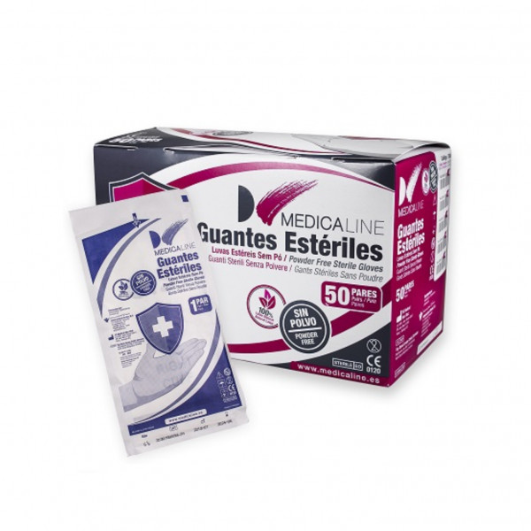 GUANTES ESTERILES LATEX SIN POLVO Nº7 1/2 – Medicaline, 50 pár