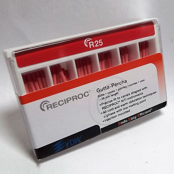 GUTAPERCHA RECIPROC POUR R25 – Pointes de gutta-percha VDW (60u)