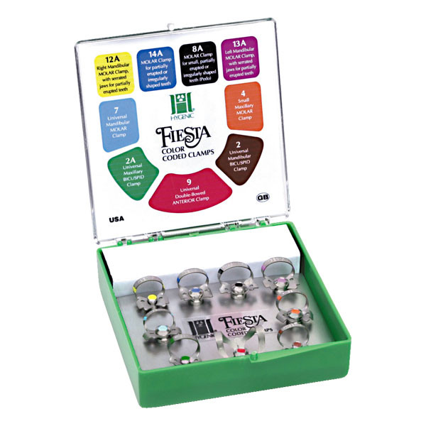 H09966 KIT 9 CLAMPS CON ALA FIESTA – Set de grapas para aislamiento dental