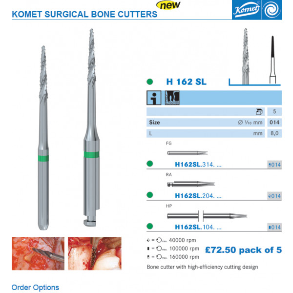 H162SL-104-014 KOMET – Fresa in carburo per osso (5 pz.)
