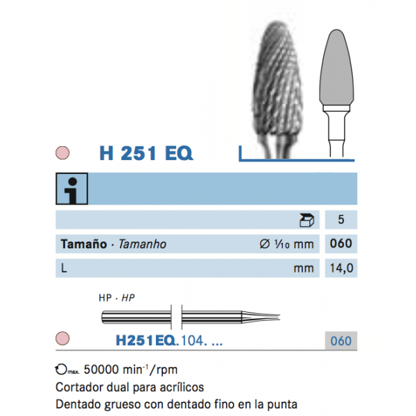 H251EQ-060 KOMET – Fresa PM carboneto tungsténio dual, 1 un.