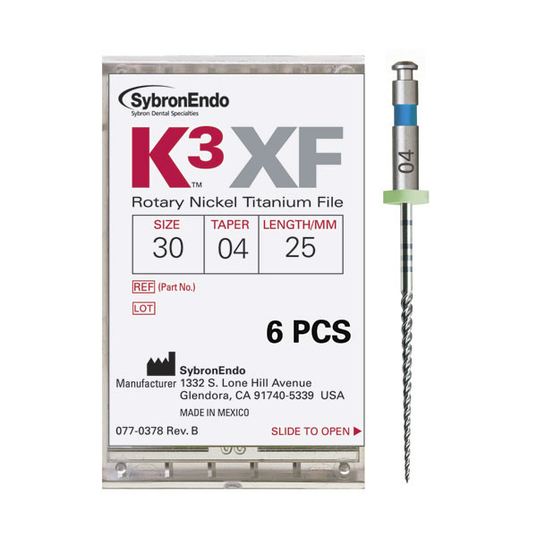 K3 XF FILE .30/.04 25mm – Lima rotatoria NiTi para endodoncia Kerr (6 uds)