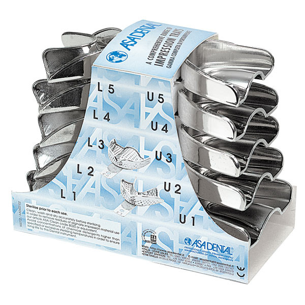 S2803-10 KIT 10 CUBETAS CON RETENCION – Kit de 10 porte-empreintes en acier inoxydable ASA Dental
