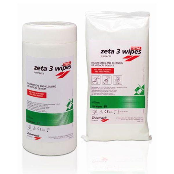 Zeta 3 Wipes TOTAL – Toalhitas desinfetantes para superfícies, Zhermack, 120 uds