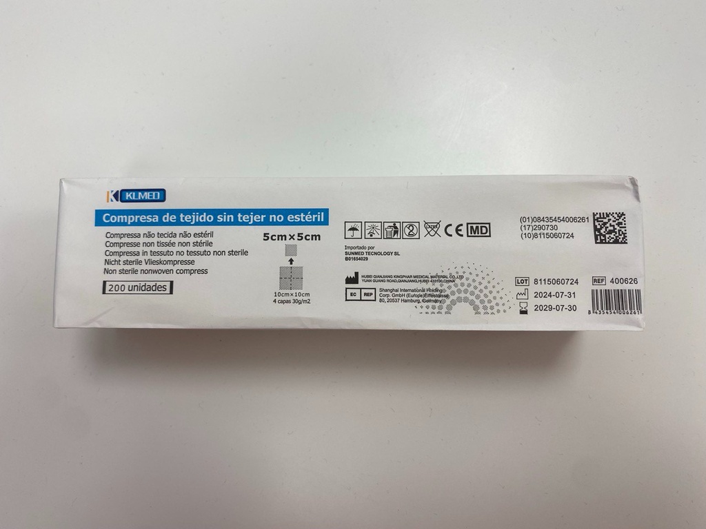 GASAS NO ESTERIL TST KLMED – 5x5 cm, tessuto non tessuto, 200 pz