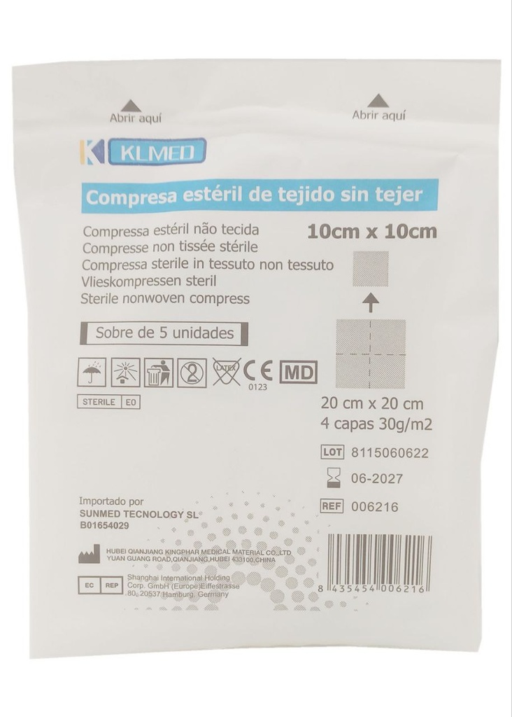 GASAS ESTERIL TST 10x10 cm – Gasas de tejido sin tejer KLMED (320 sobres)