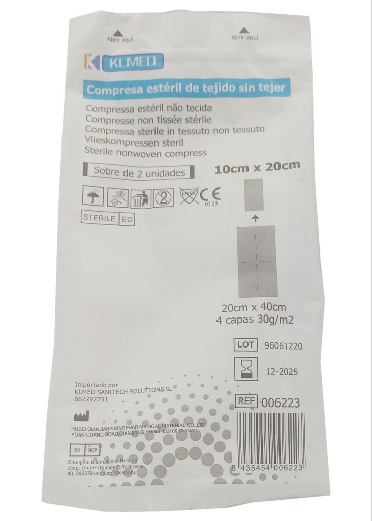 GASAS ESTERIL TST 10x20 cm – Garze in tessuto non tessuto KLMED (400 buste)