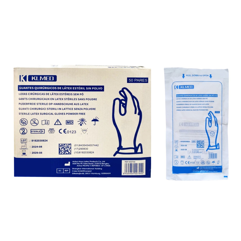 Guantes quirúrgicos estériles látex sin polvo – Luvas cirúrgicas resistentes KLMED