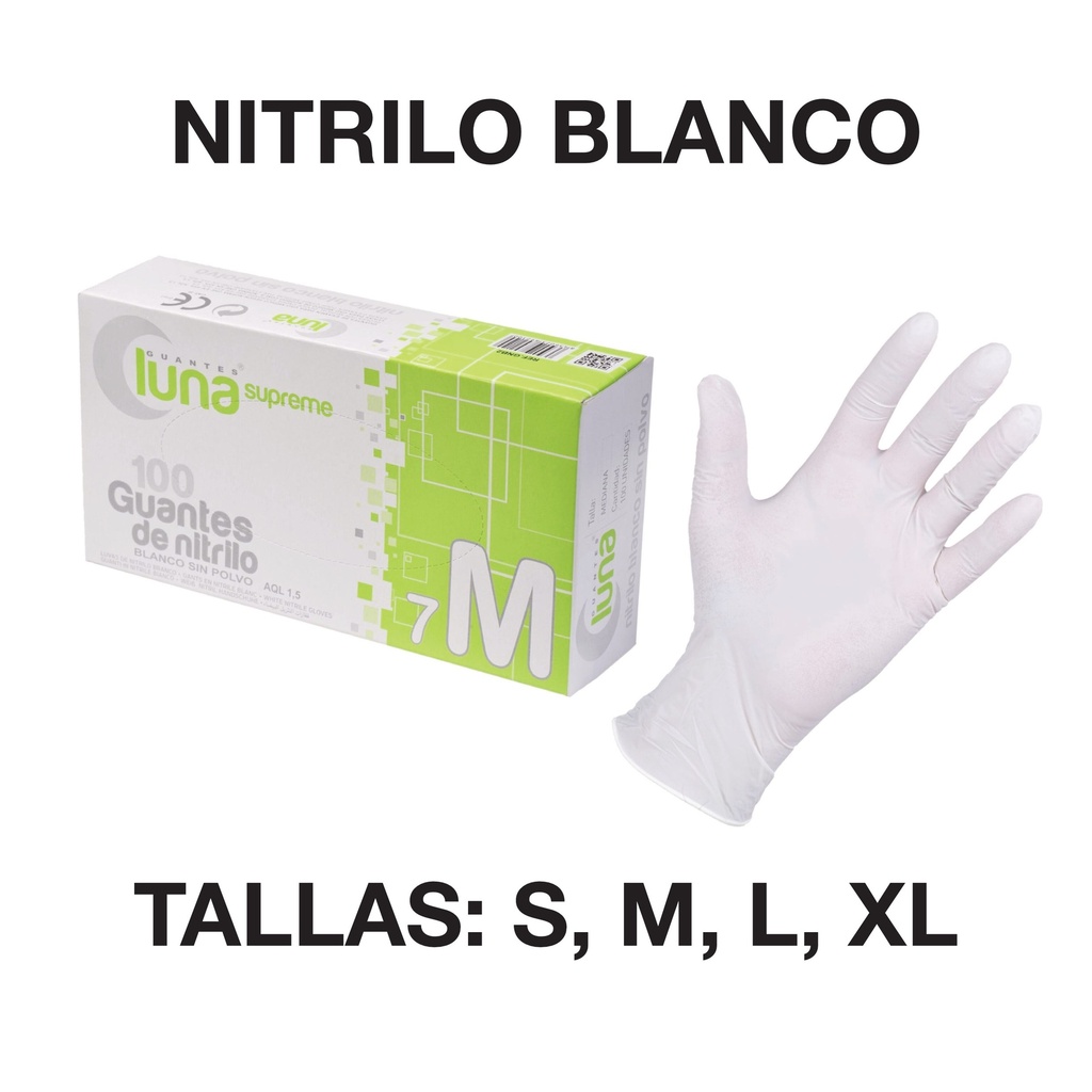 GUANTES SUPREME DE NITRILO BLANCO – Luvas de nitrilo sem pó 3,5g LUNA