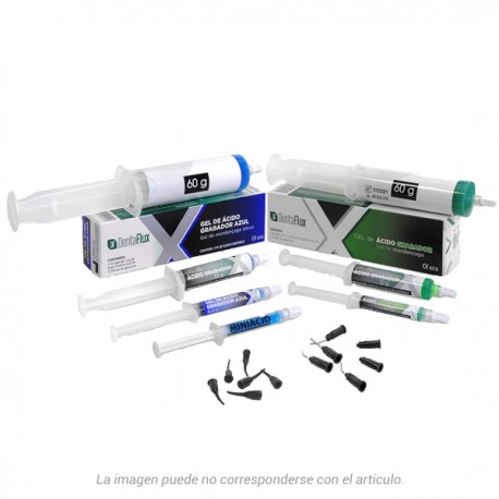 GEL ACIDO JUMBO AZUL – Gel de mordançage à l'acide phosphorique 37% Dentaflux (60g + 2x3,5g + 24 embouts)